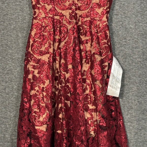 Dress The Population Blair Sequin Damask Midi Dress Berry Nude Womens Small - Picture 4 of 14